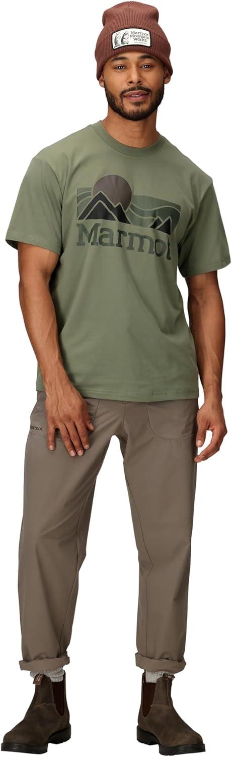 imageMARMOT Mens Coastal ShortSleeve TShirt Screen Printed Graphic on Soft Breathable EcoFriendly CottonPoly BlendOlive Grove