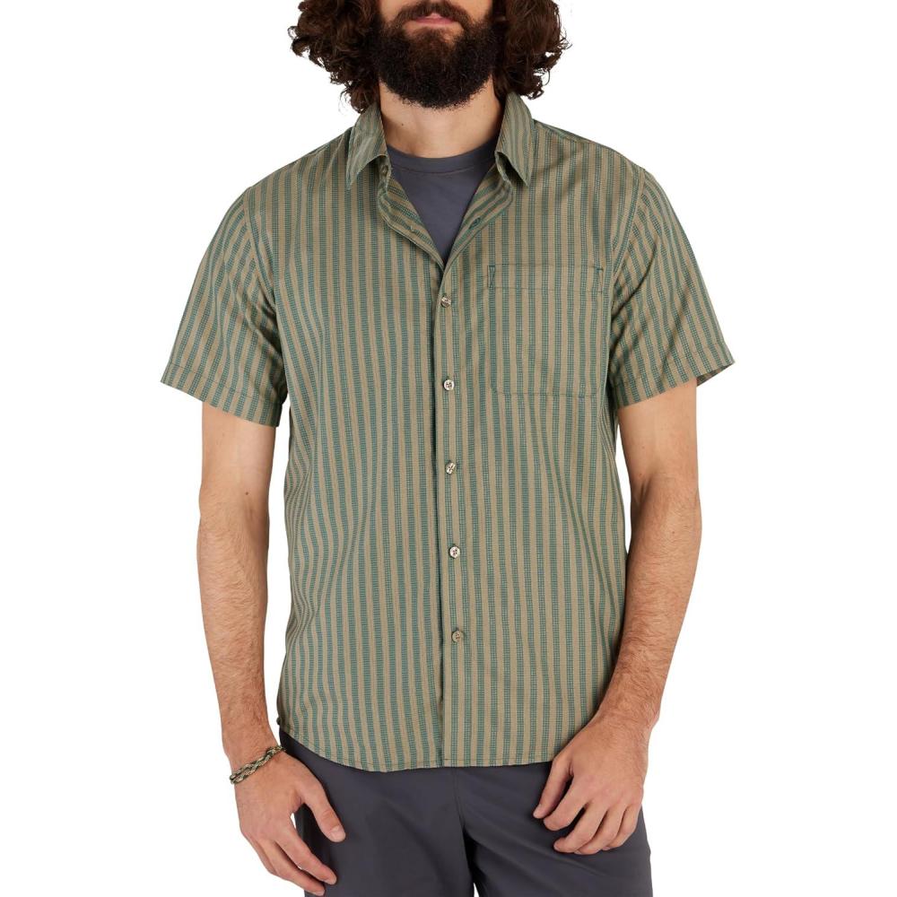 imageMARMOT Mens Aerobora Short Sleeve ButtonDown Shirt  Lightweight Packable QuickDrying UPF ProtectionDark Jungle Austin Stripe