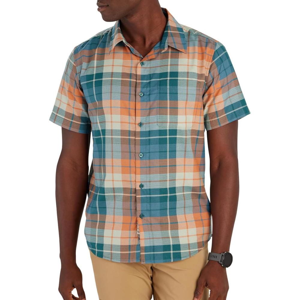 imageMARMOT Mens Aerobora Short Sleeve ButtonDown Shirt  Lightweight Packable QuickDrying UPF ProtectionDark Jungle Wayland Plaid