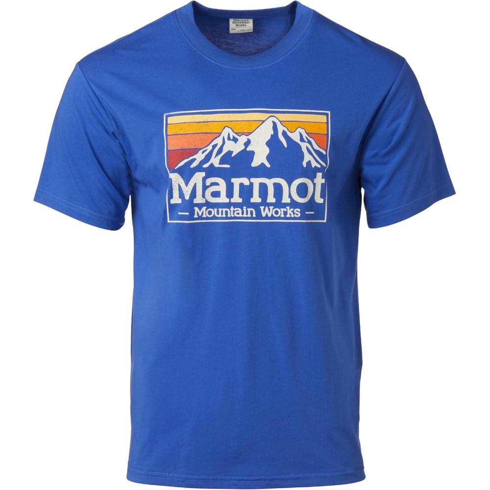 imageMARMOT Mens MMW Gradient ShortSleeve Tee  Screen Printed Graphic on Soft Breathable EcoFriendly CottonPoly BlendTrail Blue