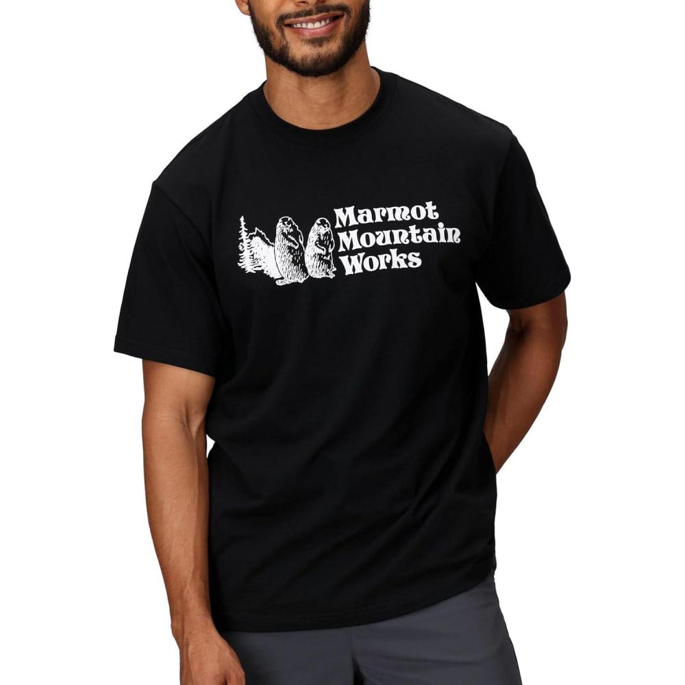 imageMARMOT Mens MMW ShortSleeve Tee  Screen Printed Graphic on Soft Breathable EcoFriendly CottonPoly BlendBlack