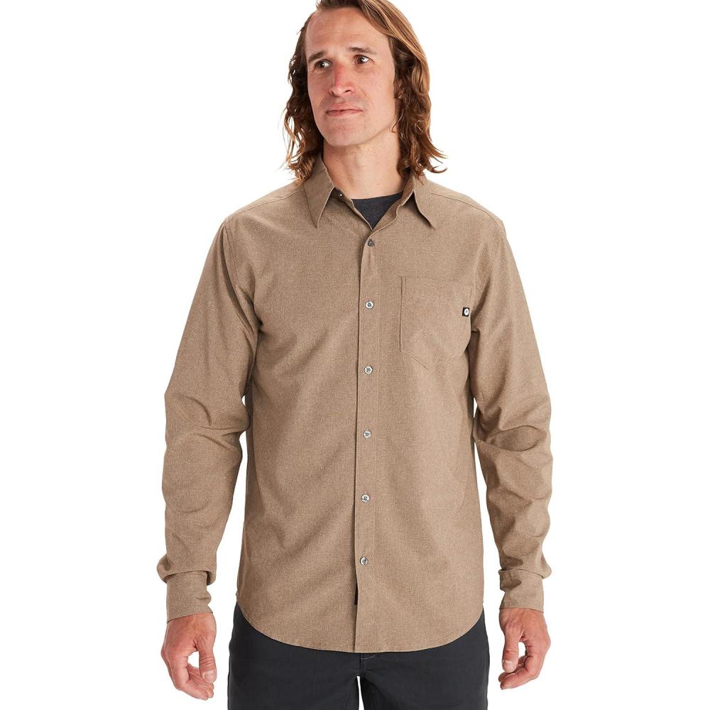 imageMarmot Mens Aerobora Long Sleeve ButtonDown Shirt  Lightweight Packable QuickDrying UPF ProtectionDesert Khaki