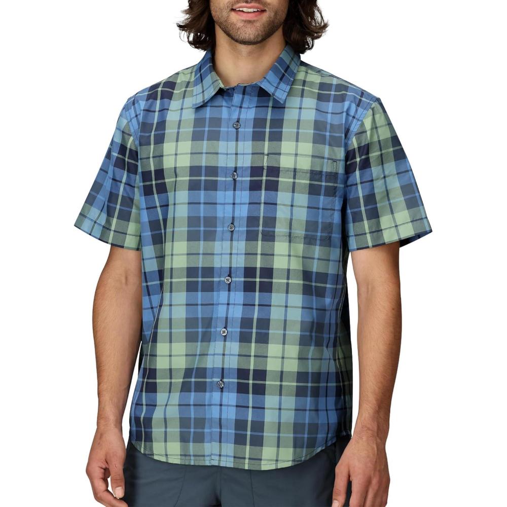 imageMarmot Mens Airexchange UPF 40 Short Sleeve ShirtArctic Navy Wayland Plaid