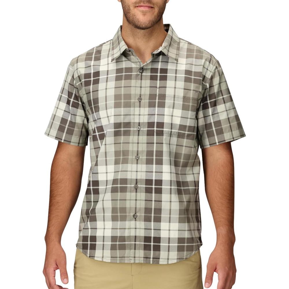 imageMarmot Mens Airexchange UPF 40 Short Sleeve ShirtHickory Nut Wayland Plaid