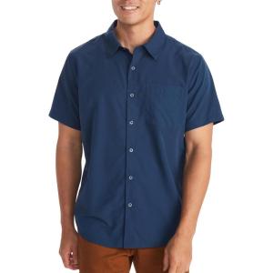 MARMOT Men’s Aerobora Short Sleeve Button-Down Shirt – Lightweight, Packable, Quick-Drying UPF Protection(Arctic Navy)