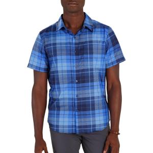 MARMOT Men’s Aerobora Short Sleeve Button-Down Shirt – Lightweight, Packable, Quick-Drying UPF Protection(Twilight Blue Wayland Plaid)