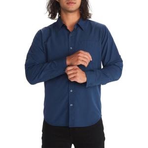 Marmot Men’s Aerobora Long Sleeve Button-Down Shirt – Lightweight, Packable, Quick-Drying UPF Protection(Arctic Navy)
