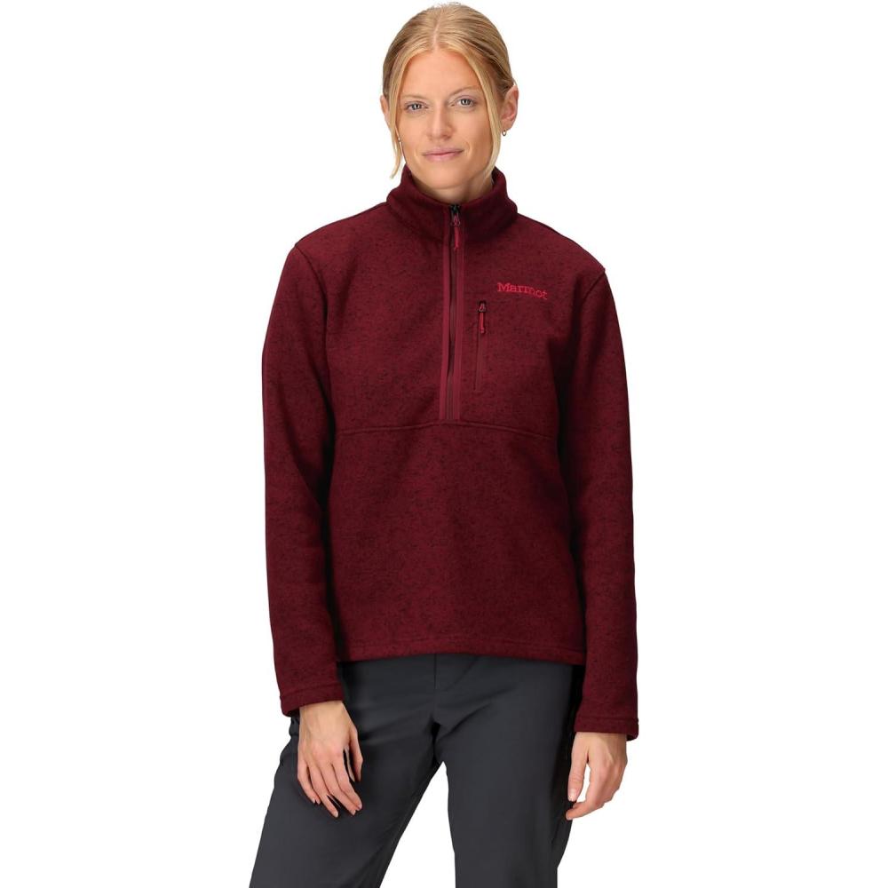 imageMARMOT Womens Drop Line 12 Zip Pullover Jacket  Lightweight Breathable 100Weight Sweater FleeceAcai Berry Heather