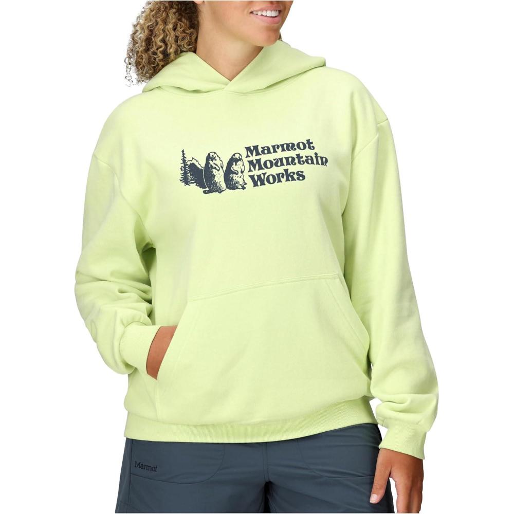 imageMARMOT Womens Marmot for Life Hoody  Hooded Sweatshirt with Screen Printed Graphic DoubleLayer Hood and Kangaroo PocketMatcha