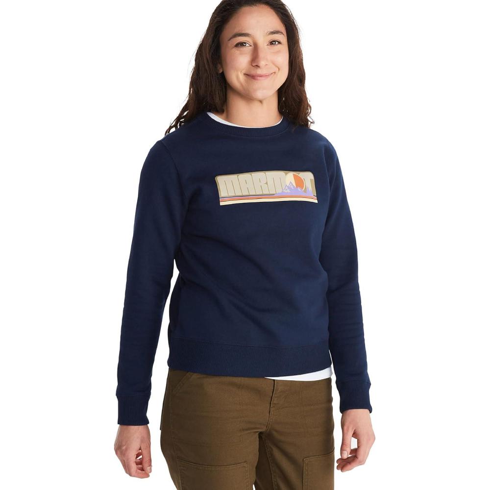 imageMARMOT Womens Montane Crew Sweatshirt  Screen Printed Graphic on Warm Breathable EcoFriendly CottonPoly BlendArctic Navy