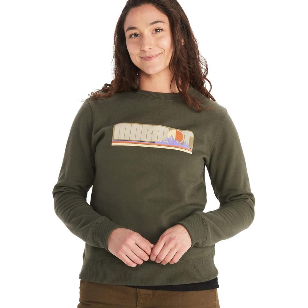 imageMARMOT Womens Montane Crew Sweatshirt  Screen Printed Graphic on Warm Breathable EcoFriendly CottonPoly BlendNori