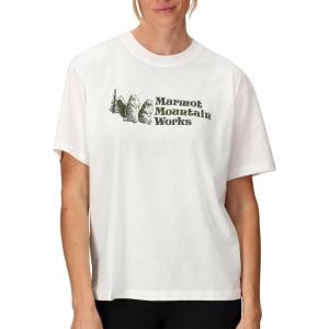 MARMOT Women’s MMW Short-Sleeve Tee Shirt – Screen Printed Graphic on Soft, Breathable, Eco-Friendly Cotton/Poly Blend(White/Olive Grove)