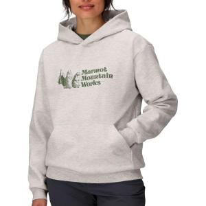 MARMOT Women’s Marmot for Life Hoody – Hooded Sweatshirt with Screen Printed Graphic, Double-Layer Hood and Kangaroo Pocket(Light Grey Heather/Olive Grove)