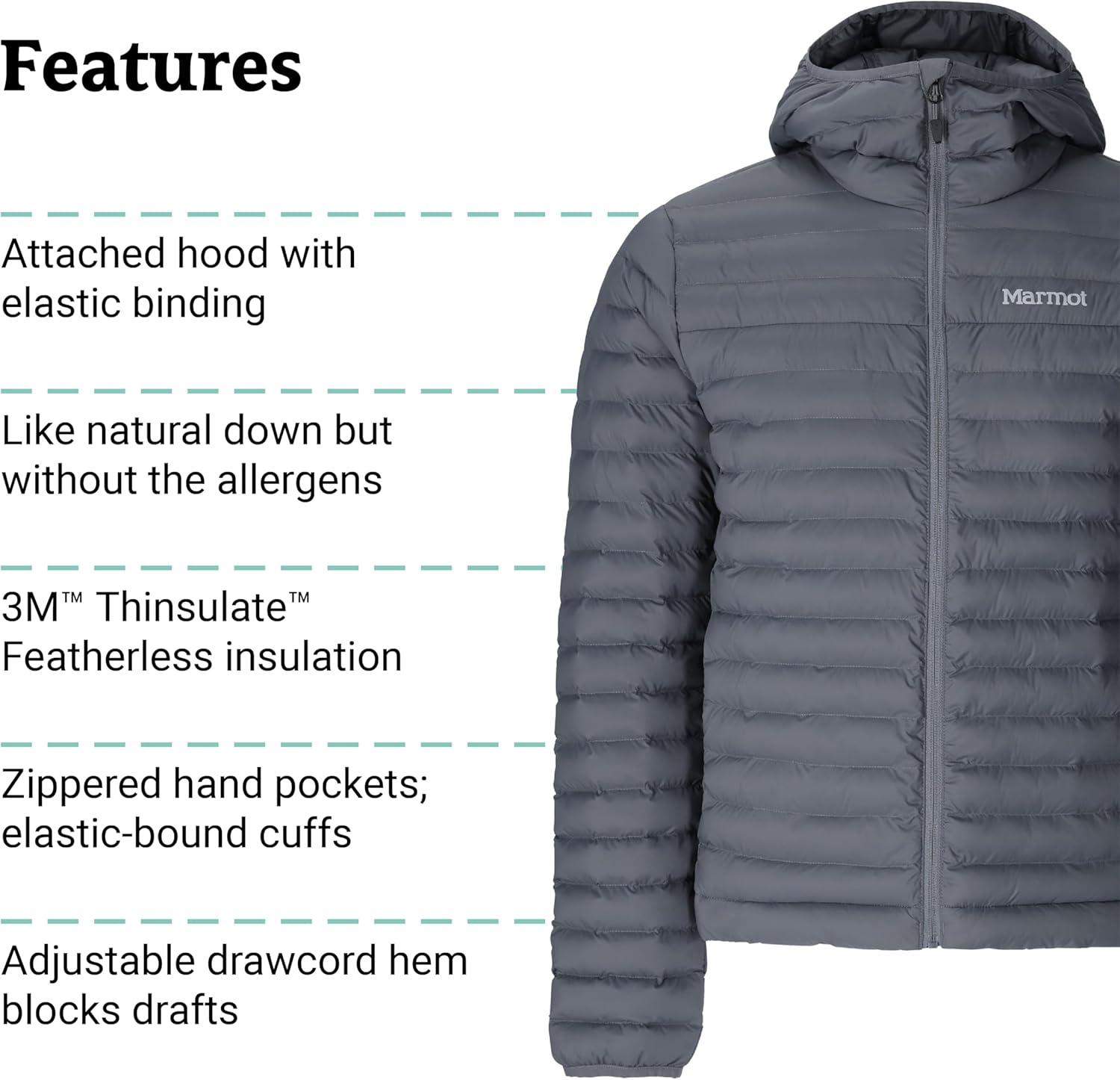 imageMARMOT Mens Echo Featherless Hoody Lightweight DownAlternative Puffer Jacket with HoodSteel Onyx