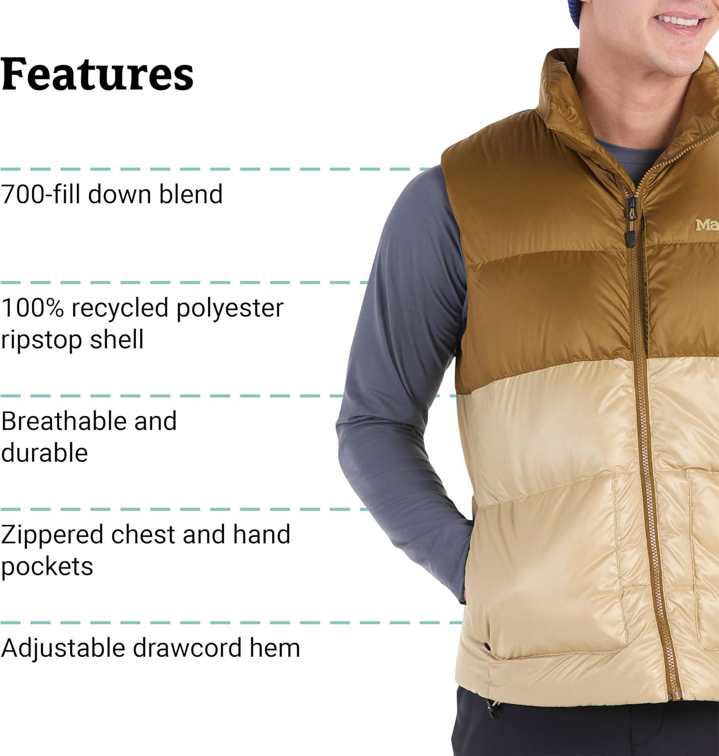 imageMARMOT Mens Guides Down Vest 700Fill Insulated WaterResistant Lightweight PufferHazelLight Oak Latest Collection