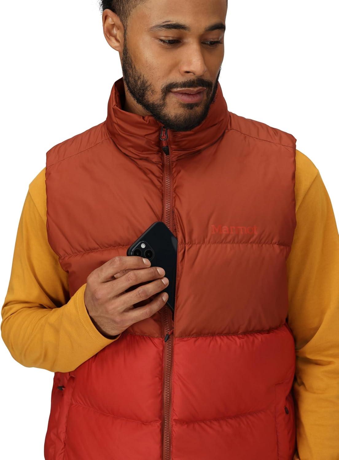 imageMARMOT Mens Guides Down Vest 700Fill Insulated WaterResistant Lightweight PufferPecanSumac