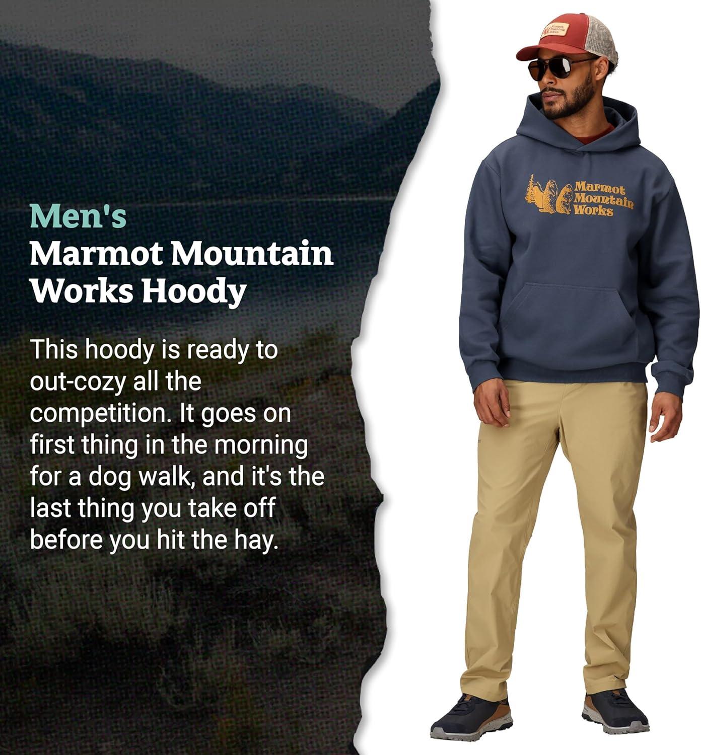 imageMARMOT Mens MMW Hoody Hooded Sweatshirt with Screen Printed Graphic DoubleLayer Hood and Kangaroo PocketThunderhead