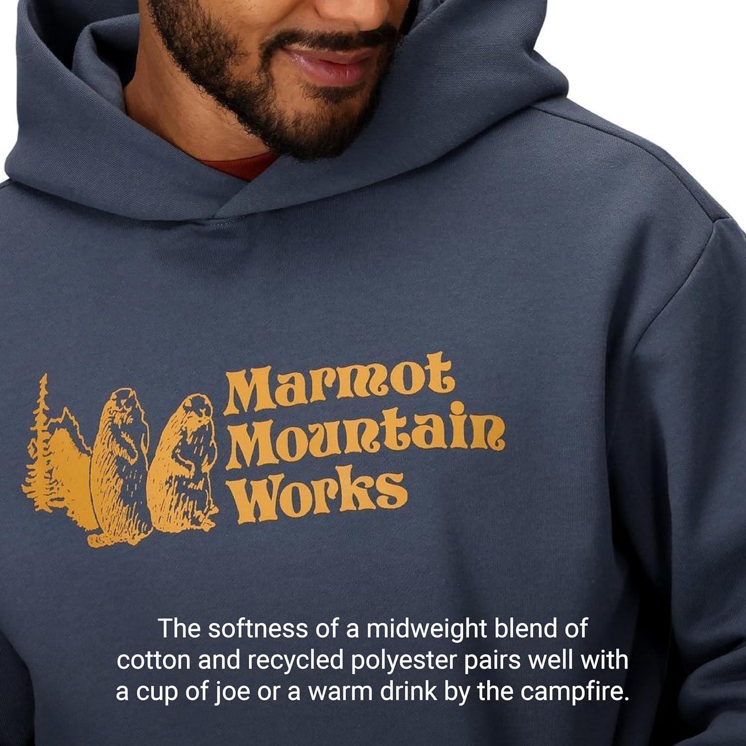 imageMARMOT Mens MMW Hoody Hooded Sweatshirt with Screen Printed Graphic DoubleLayer Hood and Kangaroo PocketThunderhead