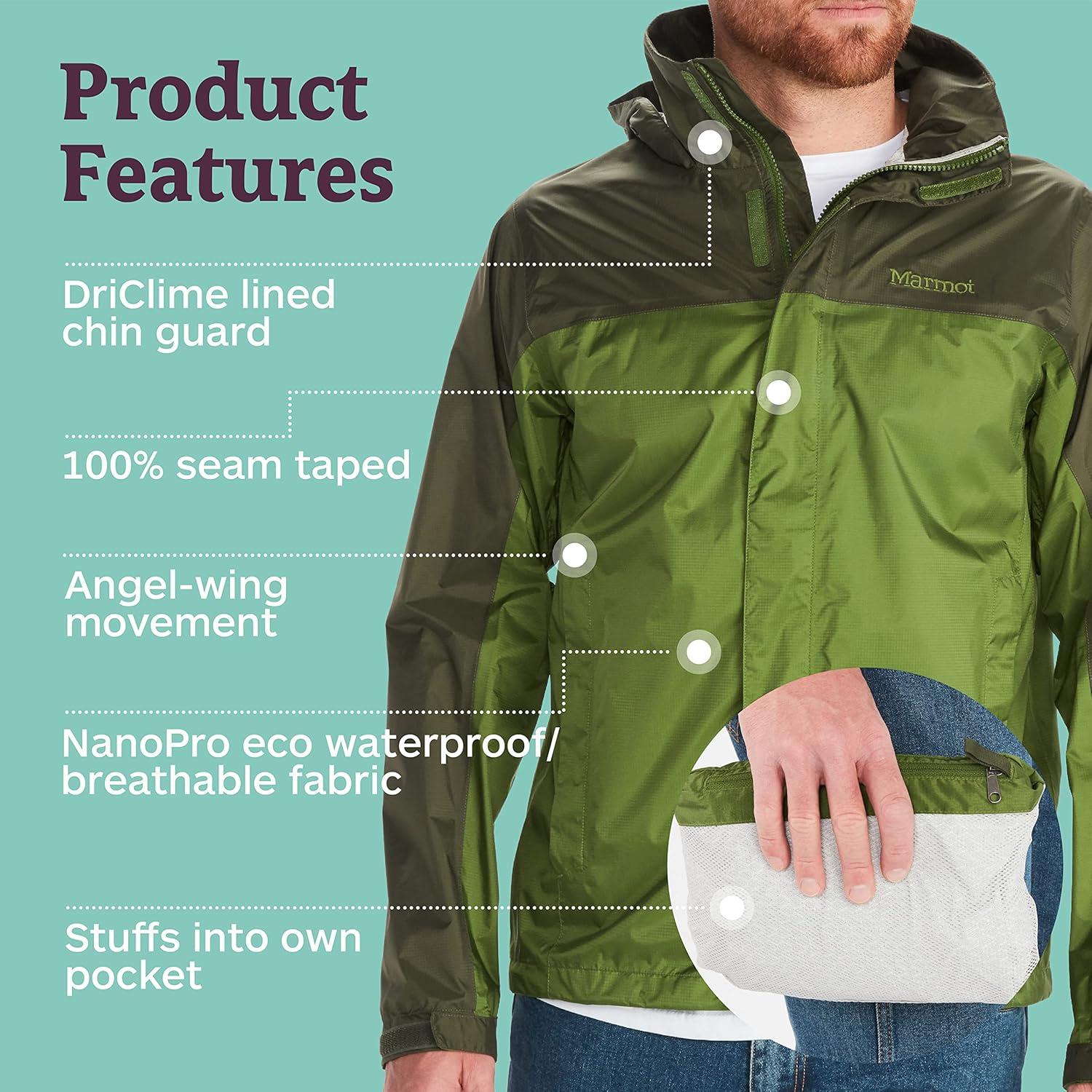 imageMARMOT Mens Precip Eco Waterproof Rain Jacket 100 Recycled Breathable Lightweight Packable RaincoatFoliage Nori