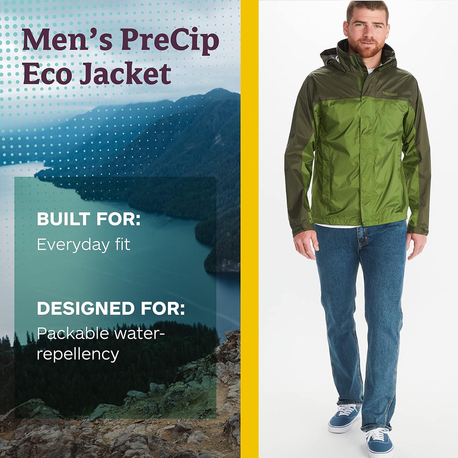 imageMARMOT Mens Precip Eco Waterproof Rain Jacket 100 Recycled Breathable Lightweight Packable RaincoatFoliage Nori