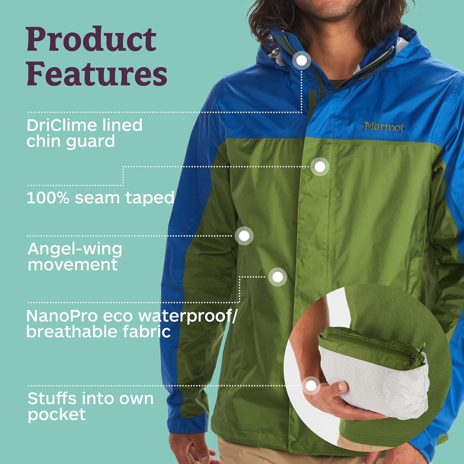 imageMARMOT Mens Precip Eco Waterproof Rain Jacket 100 Recycled Breathable Lightweight Packable RaincoatFoliageDark Azure