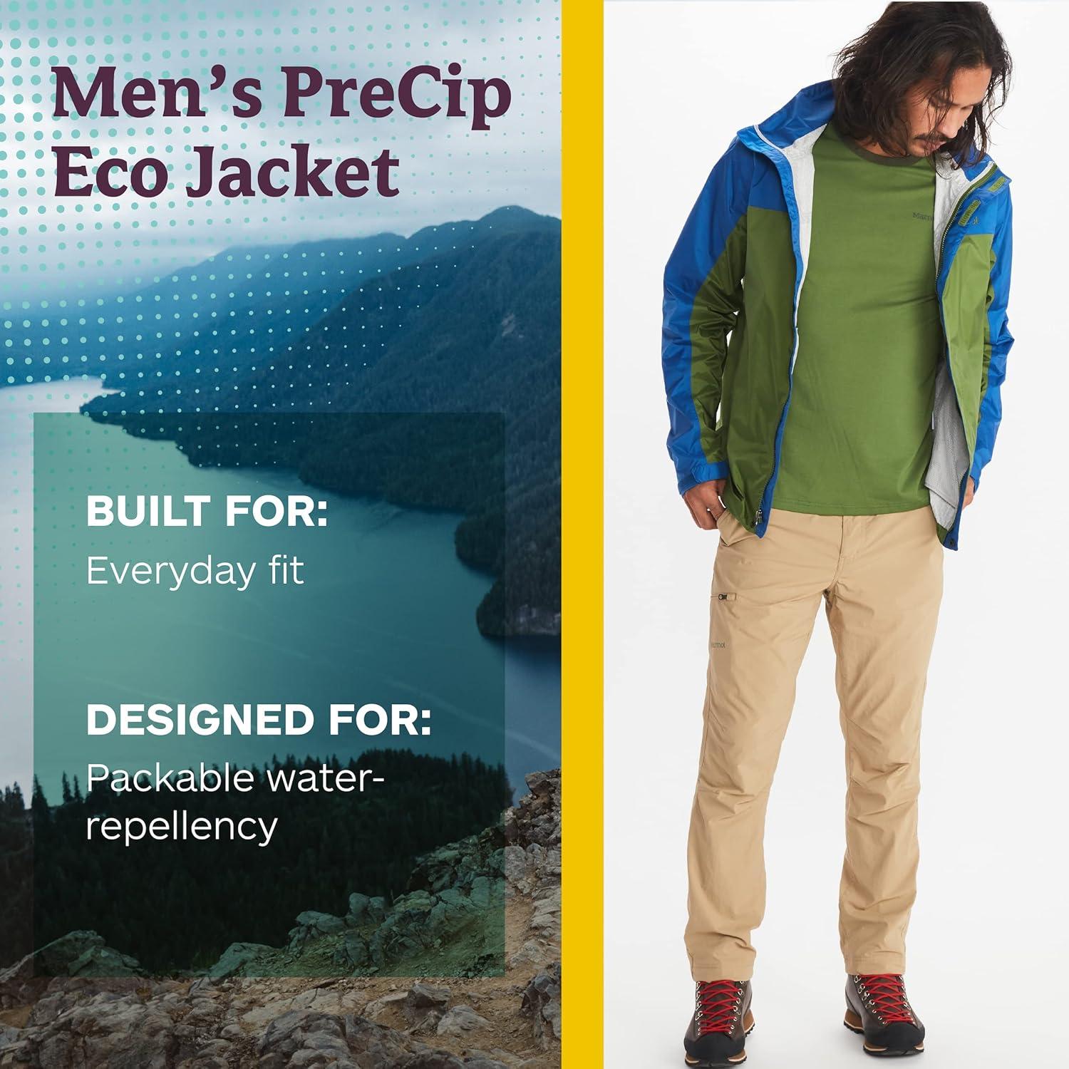 imageMARMOT Mens Precip Eco Waterproof Rain Jacket 100 Recycled Breathable Lightweight Packable RaincoatFoliageDark Azure