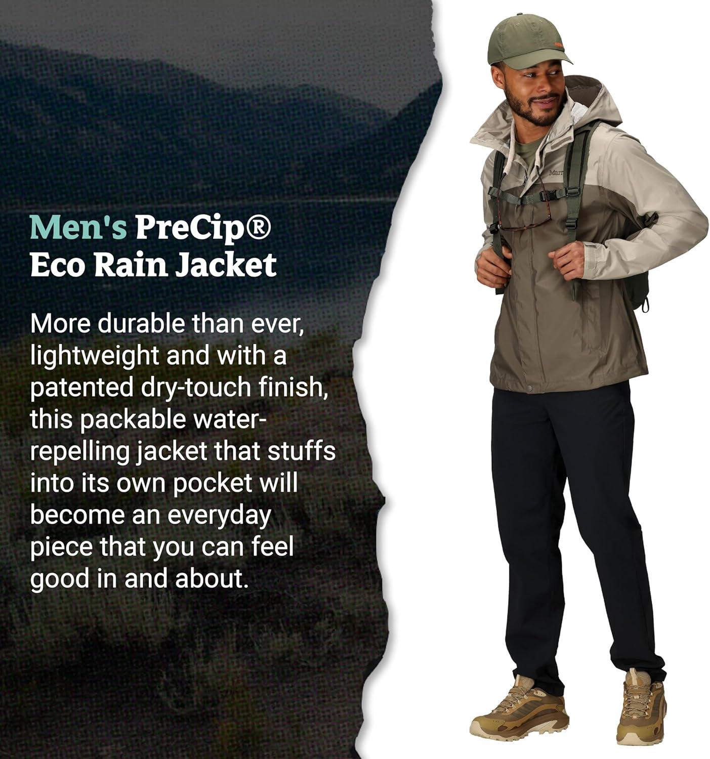imageMARMOT Mens Precip Eco Waterproof Rain Jacket 100 Recycled Breathable Lightweight Packable RaincoatShale GreyClaystone