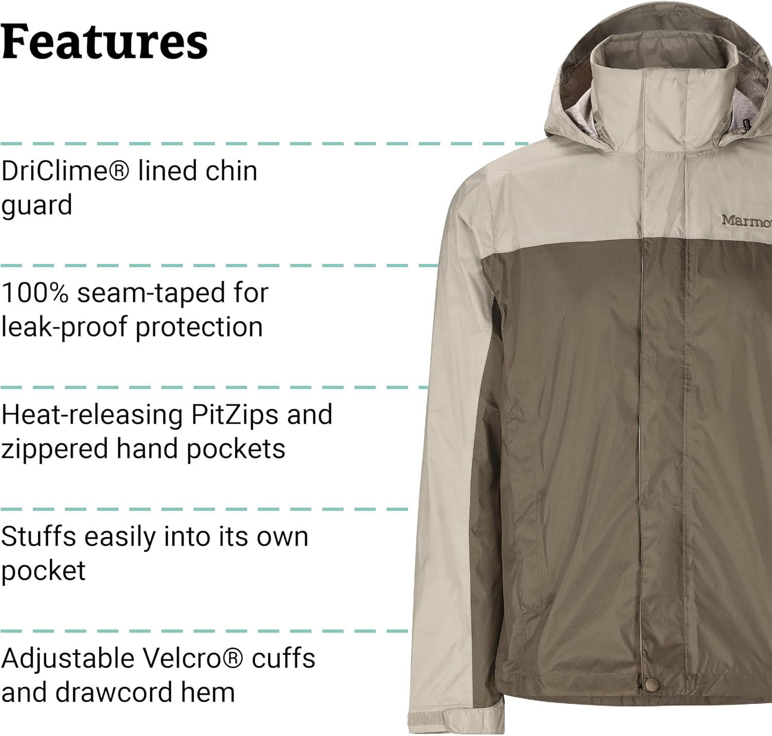 imageMARMOT Mens Precip Eco Waterproof Rain Jacket 100 Recycled Breathable Lightweight Packable RaincoatShale GreyClaystone