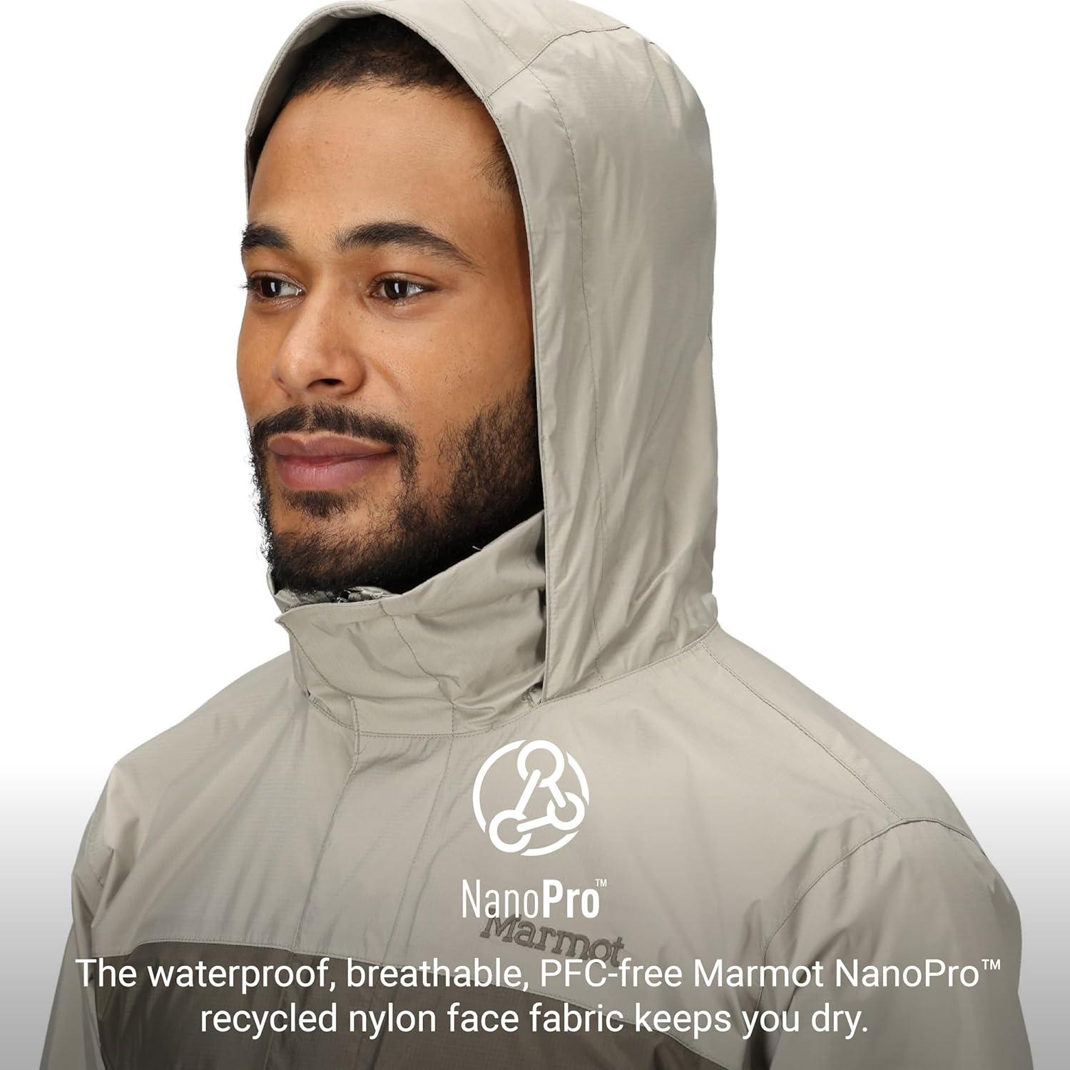 imageMARMOT Mens Precip Eco Waterproof Rain Jacket 100 Recycled Breathable Lightweight Packable RaincoatShale GreyClaystone