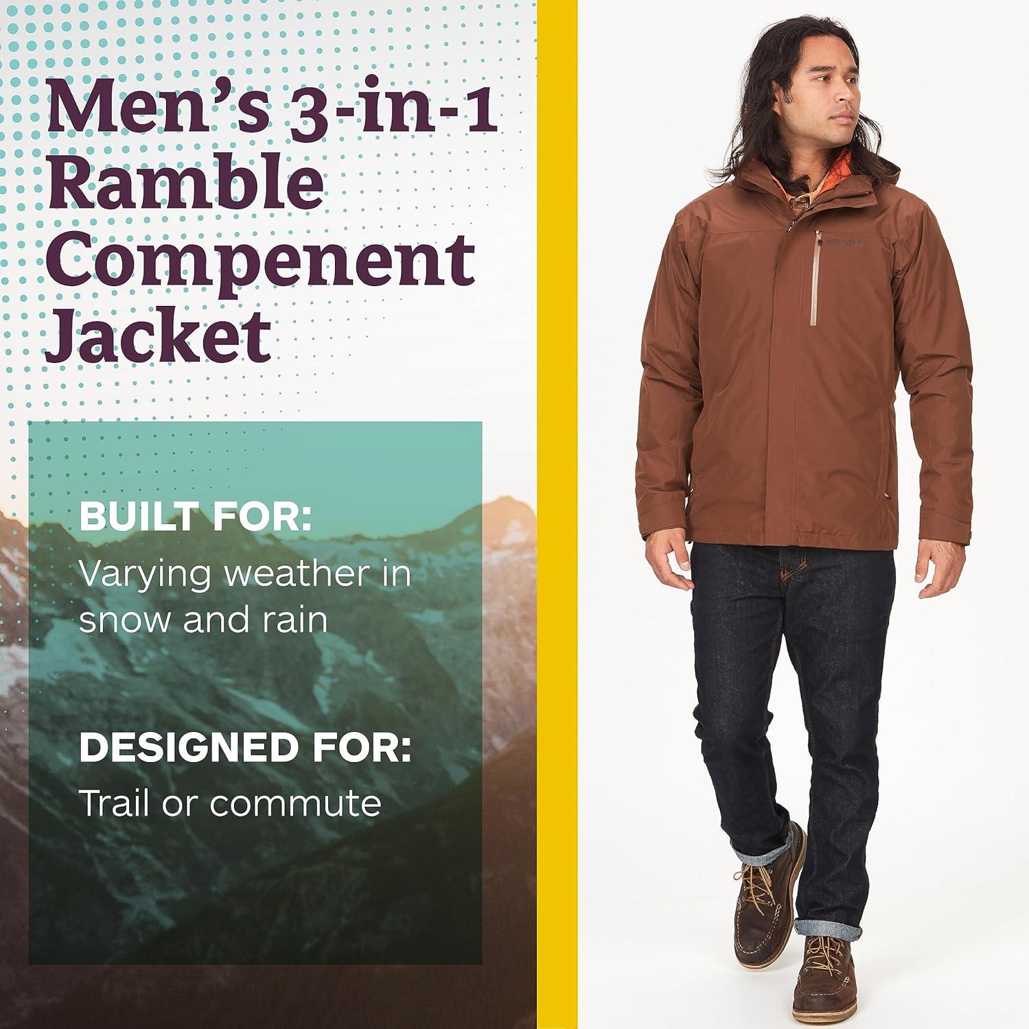 imageMARMOT Mens Ramble 3in1 Component Jacket Recycled Waterproof Shell with Hood and Removable Insulated Thermal R LinerPinecone