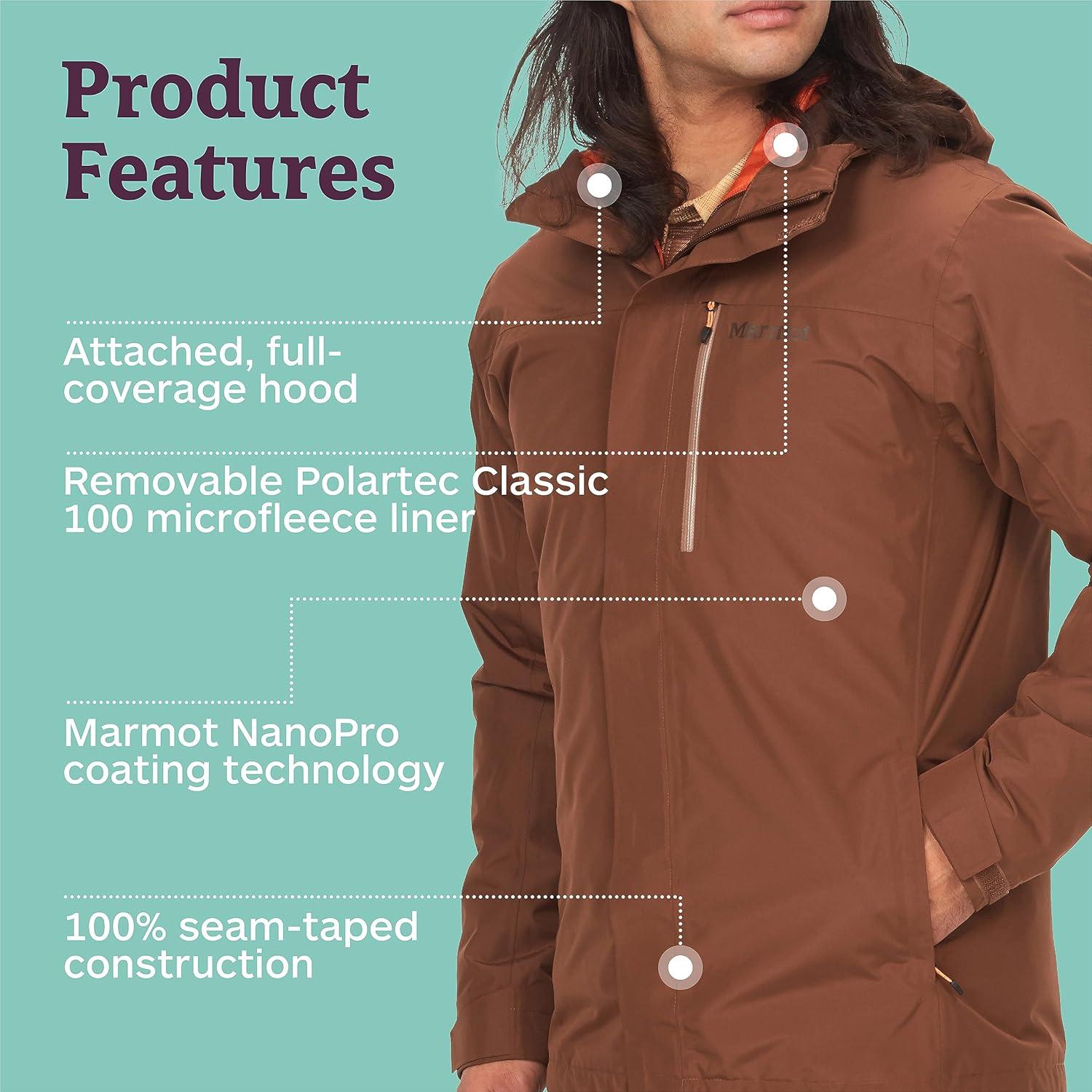 imageMARMOT Mens Ramble 3in1 Component Jacket Recycled Waterproof Shell with Hood and Removable Insulated Thermal R LinerPinecone