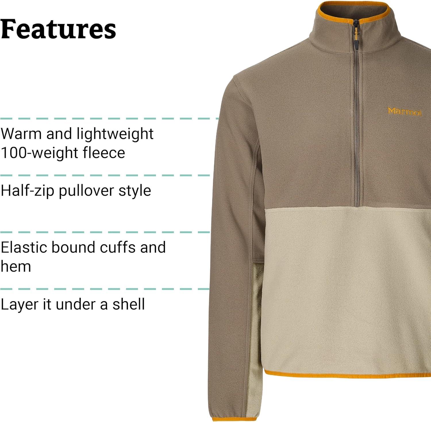 imageMARMOT Mens Rocklin 12 Zip Jacket Classic Warm Lightweight 100Weight Fleece LayerClaystoneShale Grey