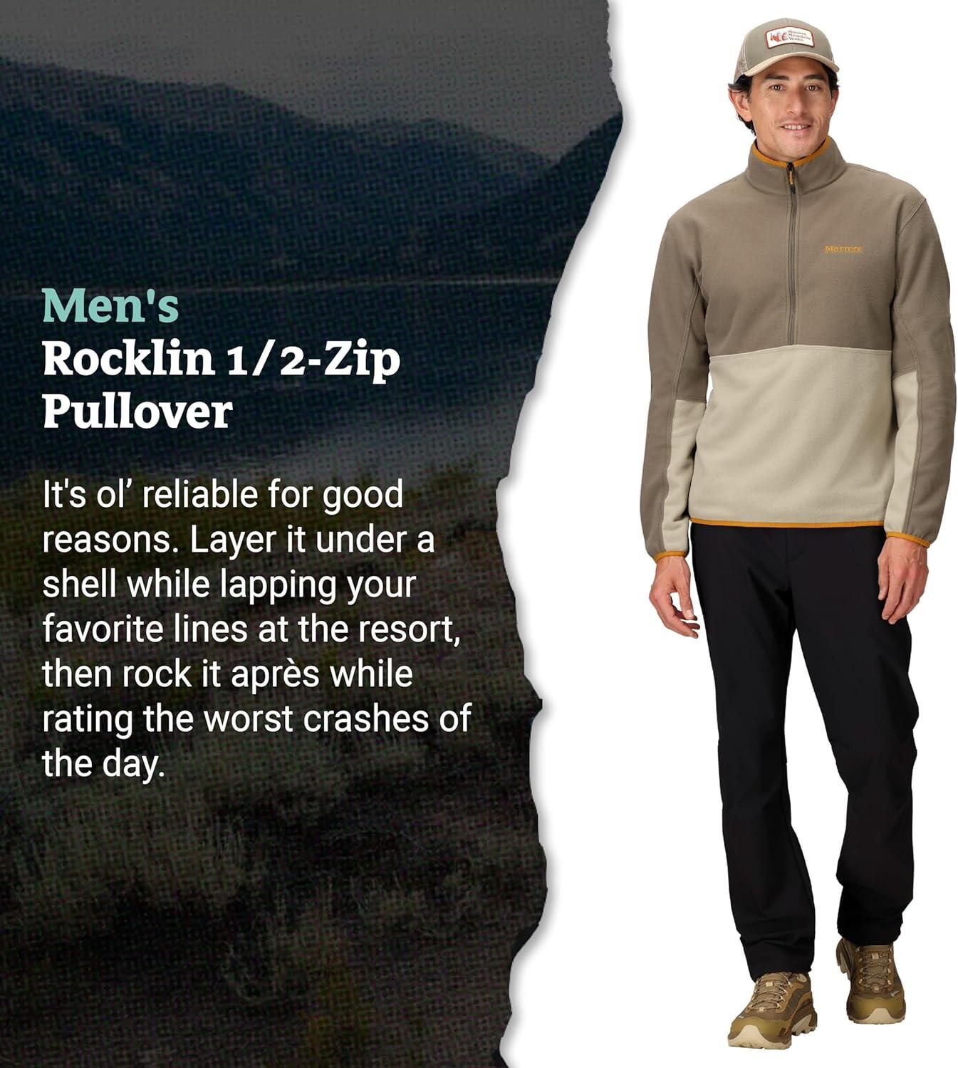 imageMARMOT Mens Rocklin 12 Zip Jacket Classic Warm Lightweight 100Weight Fleece LayerClaystoneShale Grey