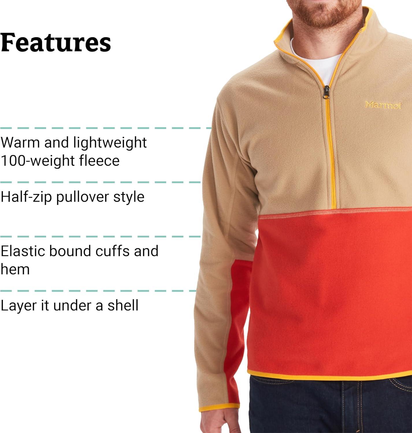 imageMARMOT Mens Rocklin 12 Zip Jacket Classic Warm Lightweight 100Weight Fleece LayerShetlandCairo