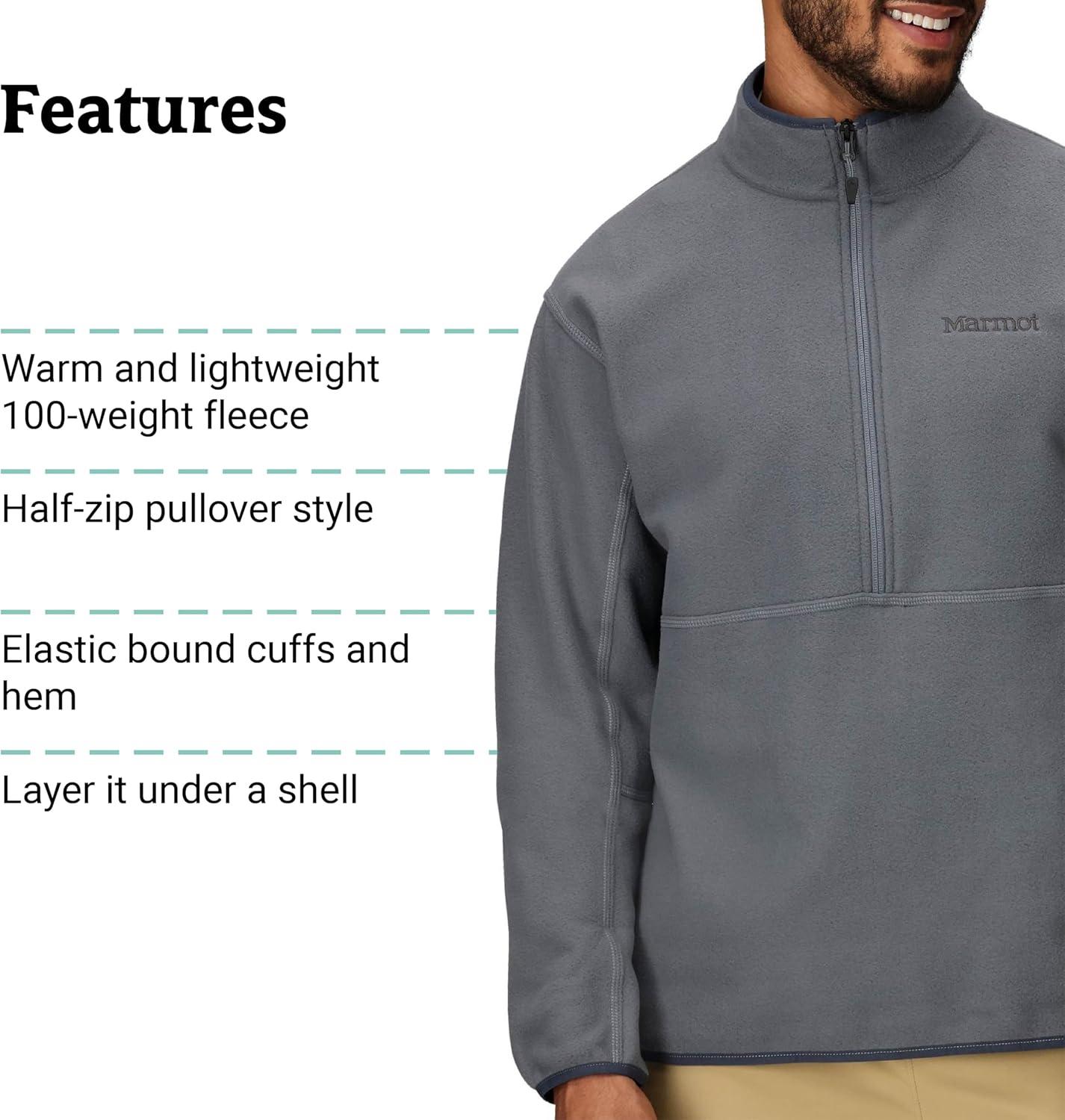 imageMARMOT Mens Rocklin 12 Zip Jacket Classic Warm Lightweight 100Weight Fleece LayerSteel Onyx