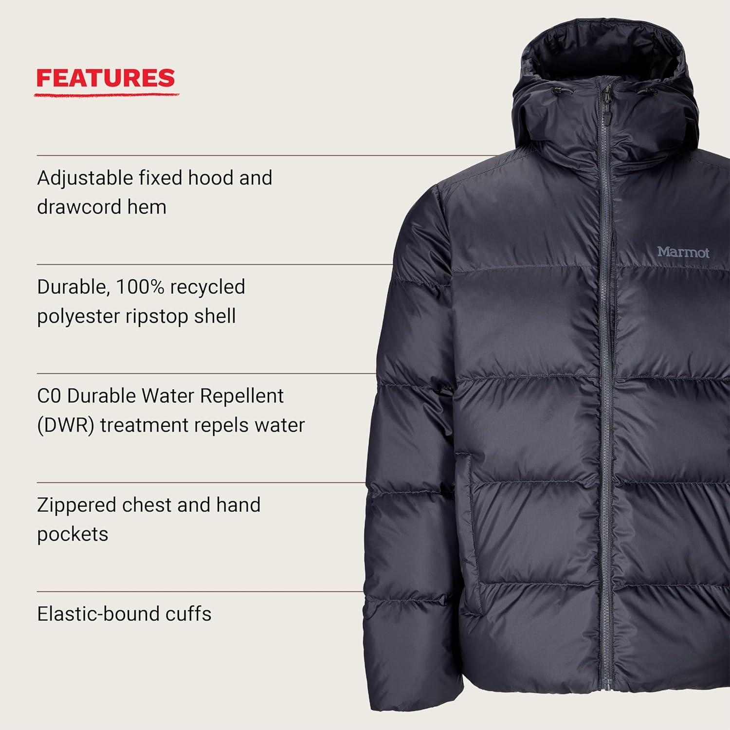 imageMARMOT mens Guides Down Hoody Down Filled Water Resistant Puffer Jacket With HoodDark Steel