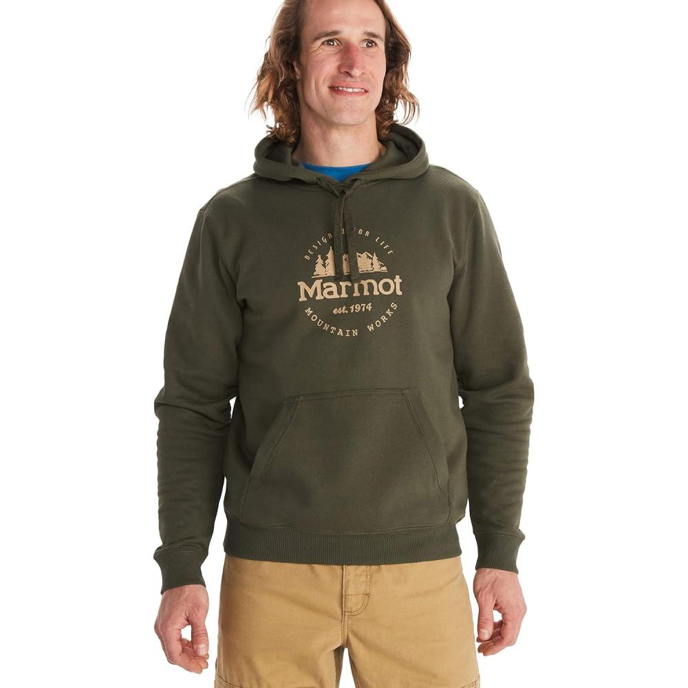 imageMARMOT Mens Culebra Peak Hoody  Hooded Midweight Pullover Fleece Sweatshirt with Screen Printed Graphic and Kangaroo PocketNori