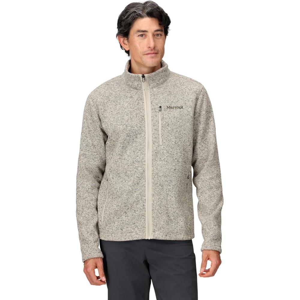 imageMARMOT Mens Drop Line Full Zip Sweater Knit Jacket Birch Bark Heather Large