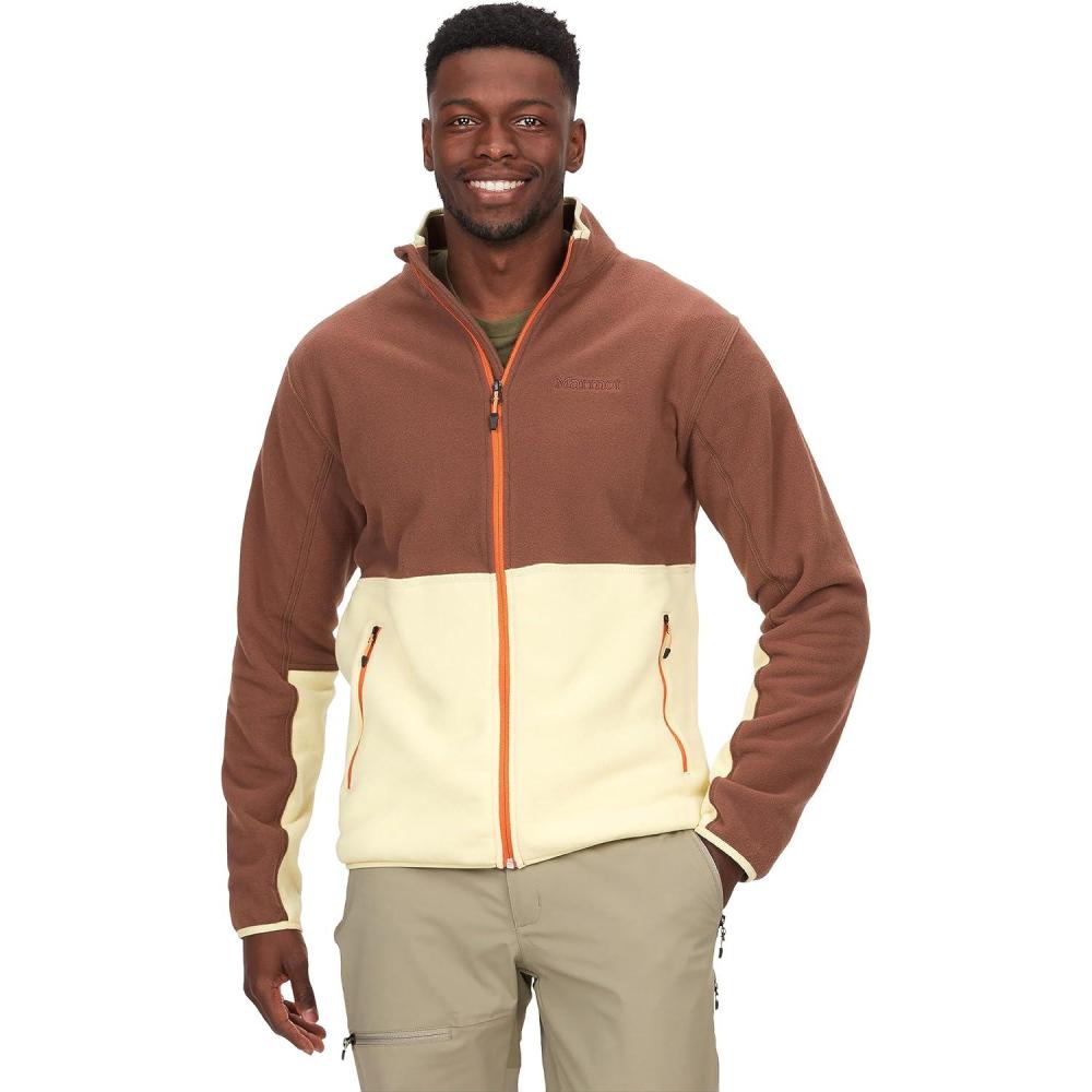 imageMARMOT Mens Rocklin FullZip Jacket  Classic Warm Lightweight 100Weight Fleece LayerPineconeWheat