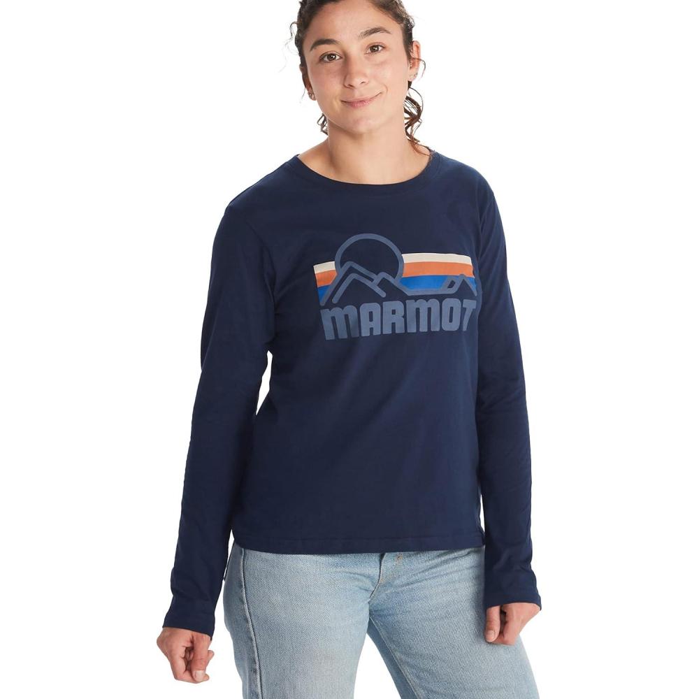 imageMARMOT Womens Coastal LongSleeve TShirt  Screen Printed Graphic on Soft Breathable EcoFriendly CottonPoly BlendArctic NavyStorm