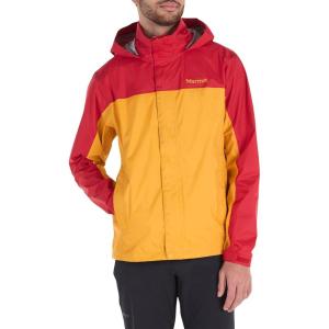 MARMOT Men’s Precip Eco Waterproof Rain Jacket – 100% Recycled, Breathable, Lightweight, Packable Raincoat(Team Red/Golden Sun – Latest Collection)