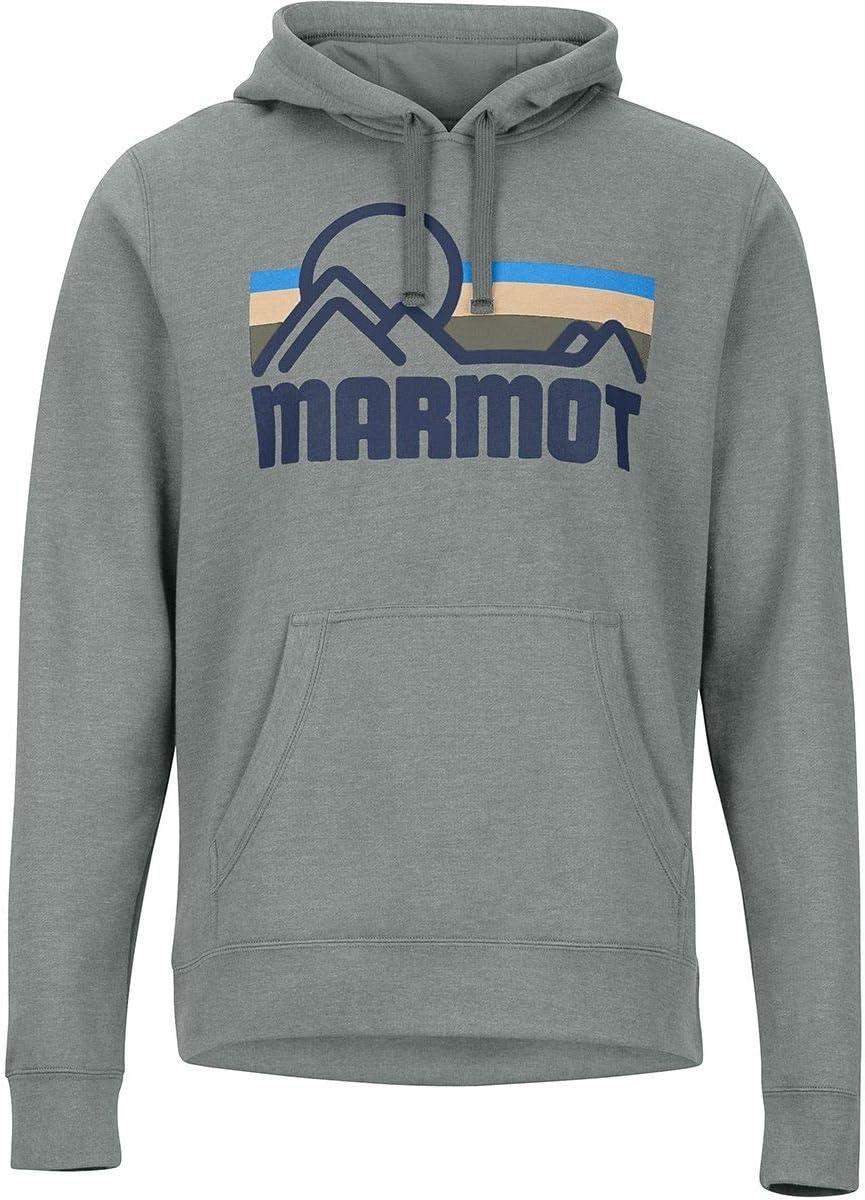 imageMARMOT Mens Coastal Hoody  Hooded Sweatshirt with Screen Printed Graphic Jersey Lined Hood and Kangaroo PocketCharcoal Heather