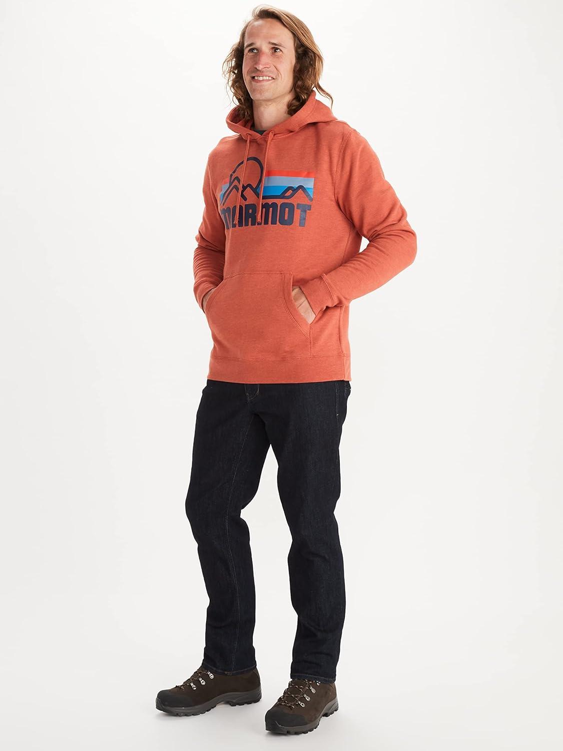 imageMARMOT Mens Coastal Hoody  Hooded Sweatshirt with Screen Printed Graphic Jersey Lined Hood and Kangaroo PocketVarsity Blue Heather