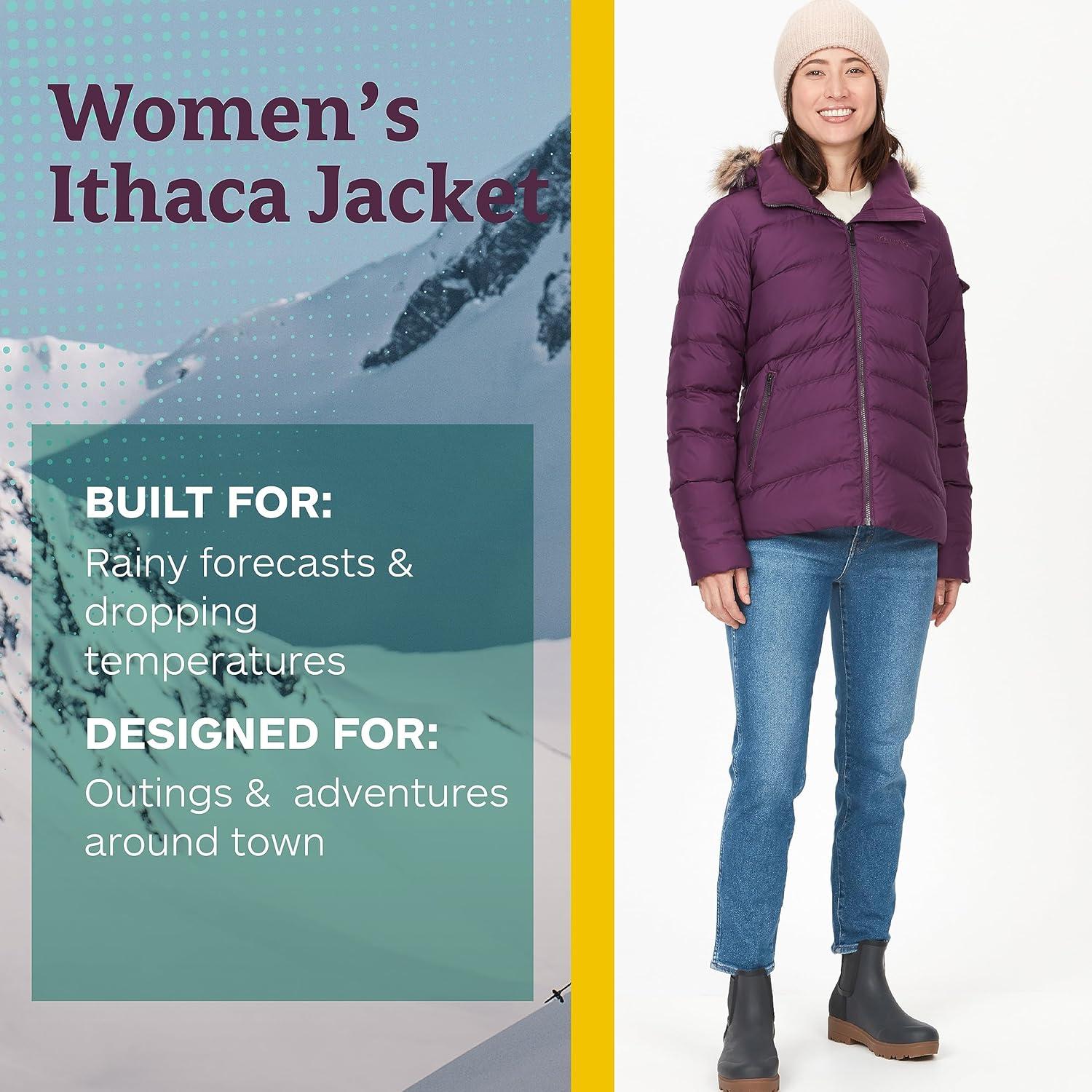 imageMARMOT Womens Ithaca Jacket  700Fill DownInsulated WaterResistant Coat with ZipOff Hood and Removable Fur RuffPurple Fig