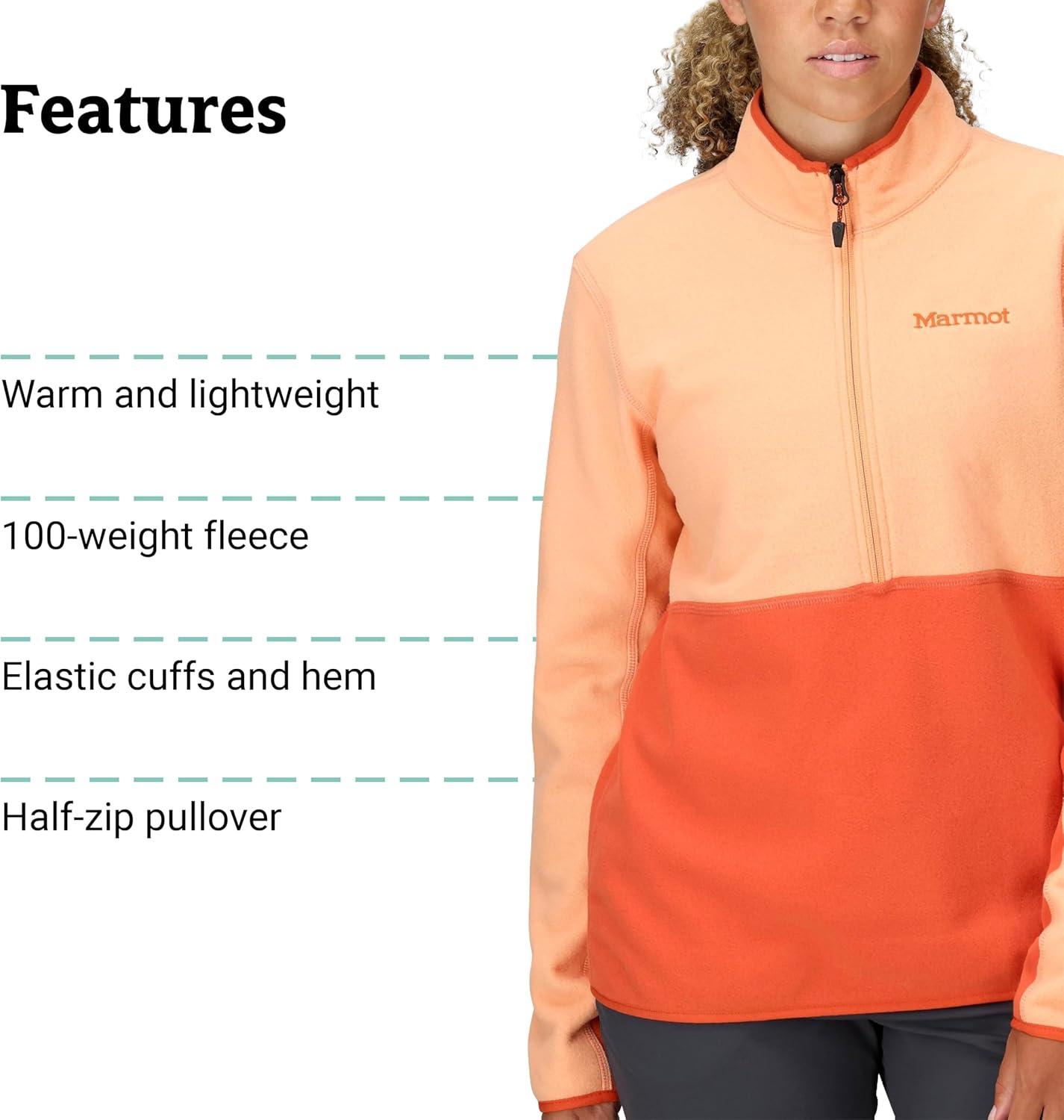 imageMARMOT Womens Rocklin 12 Zip Jacket  Classic Warm Lightweight 100Weight Fleece LayerFresh ApricotGinger Blossom