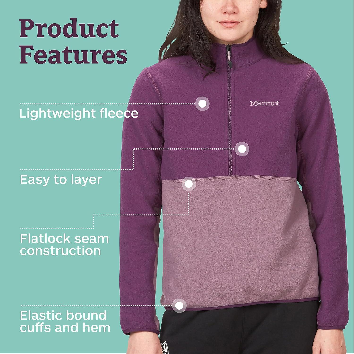 imageMARMOT Womens Rocklin 12 Zip Jacket Classic Warm Lightweight 100Weight Fleece LayerPurple FigHazy Purple