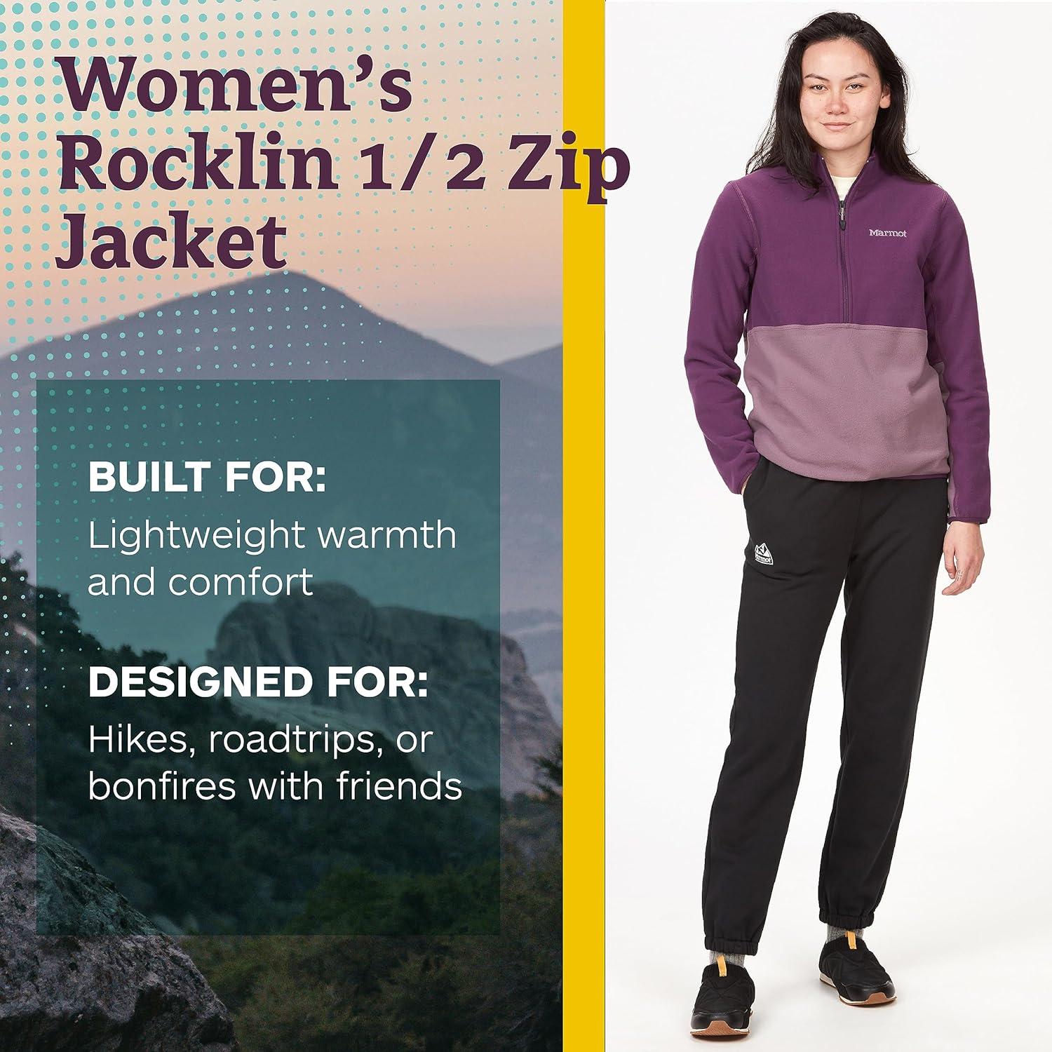 imageMARMOT Womens Rocklin 12 Zip Jacket Classic Warm Lightweight 100Weight Fleece LayerPurple FigHazy Purple