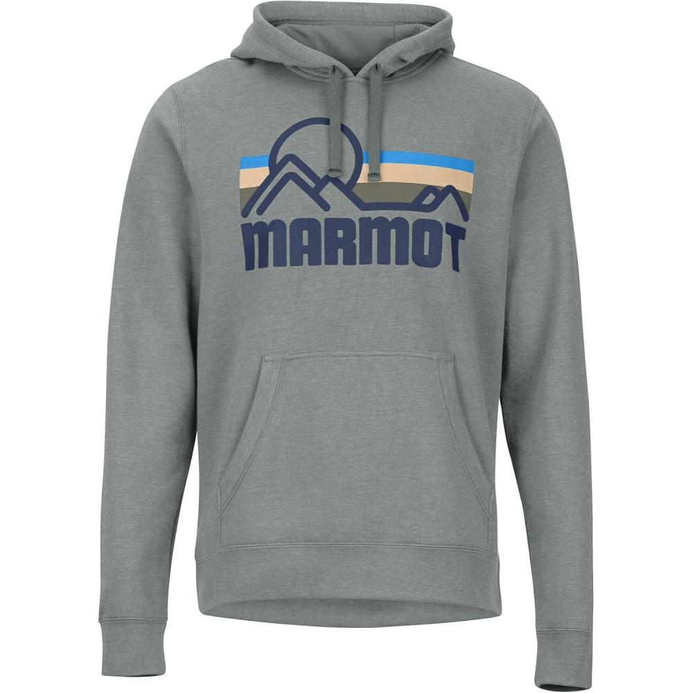 imageMARMOT Mens Coastal Hoody  Hooded Sweatshirt with Screen Printed Graphic Jersey Lined Hood and Kangaroo PocketCharcoal Heather