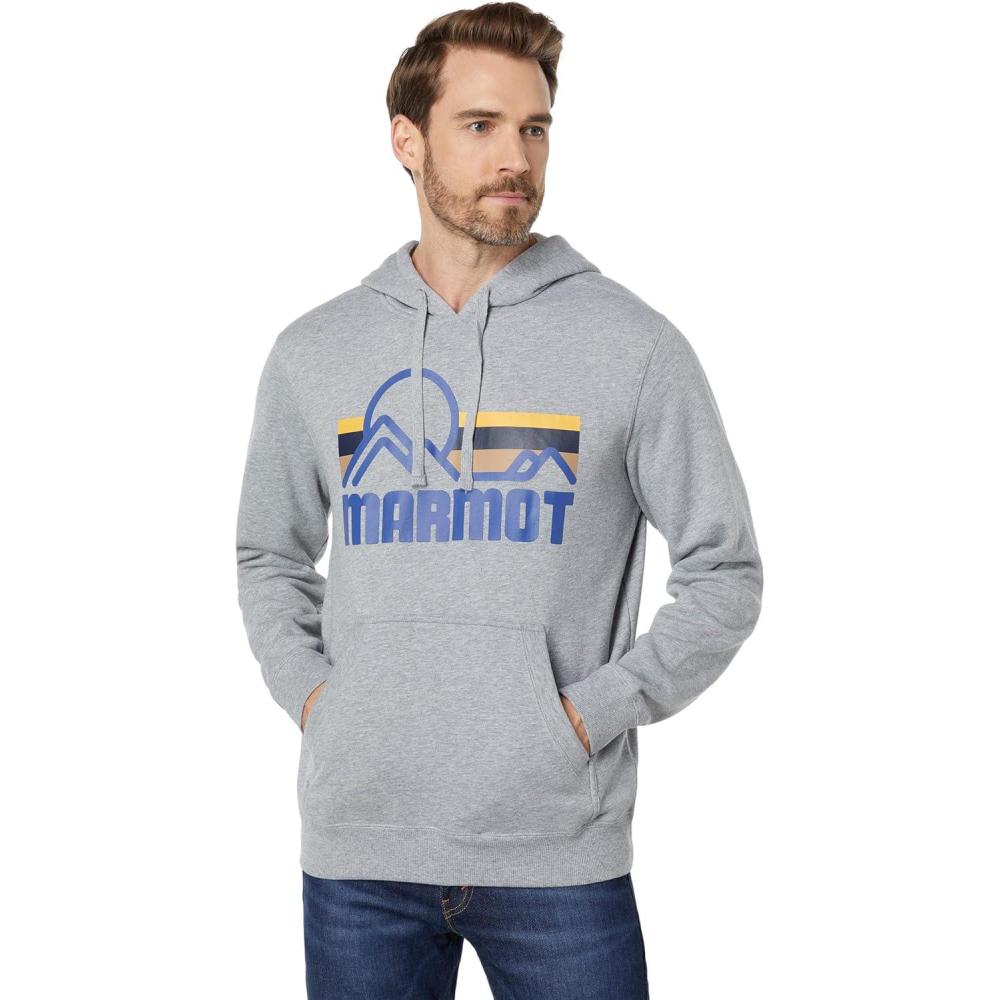 imageMARMOT Mens Coastal Hoody  Hooded Sweatshirt with Screen Printed Graphic Jersey Lined Hood and Kangaroo PocketGrey Heather