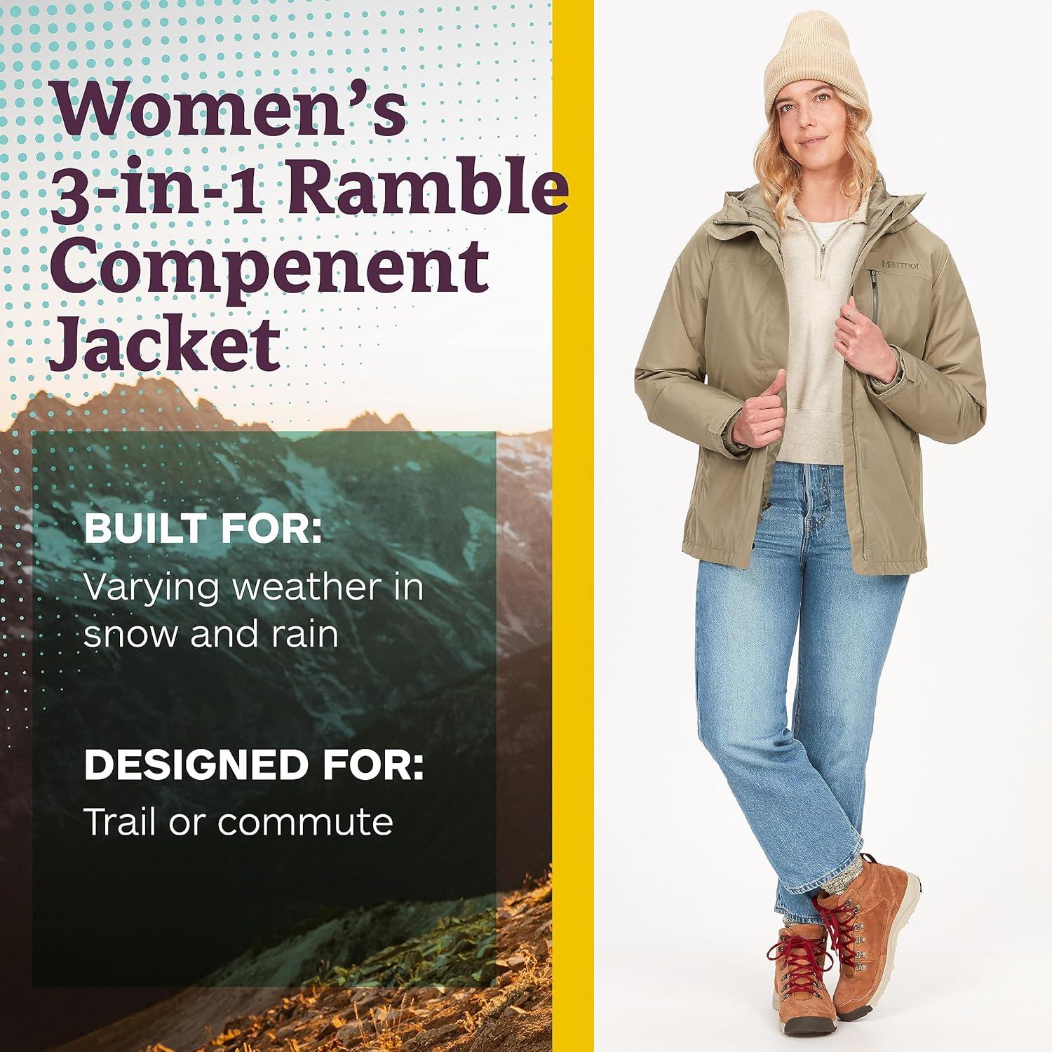 imageMARMOT Womens Ramble 3in1 Component Jacket Recycled Waterproof Shell with Hood and Removable Insulated Thermal R LinerVetiver